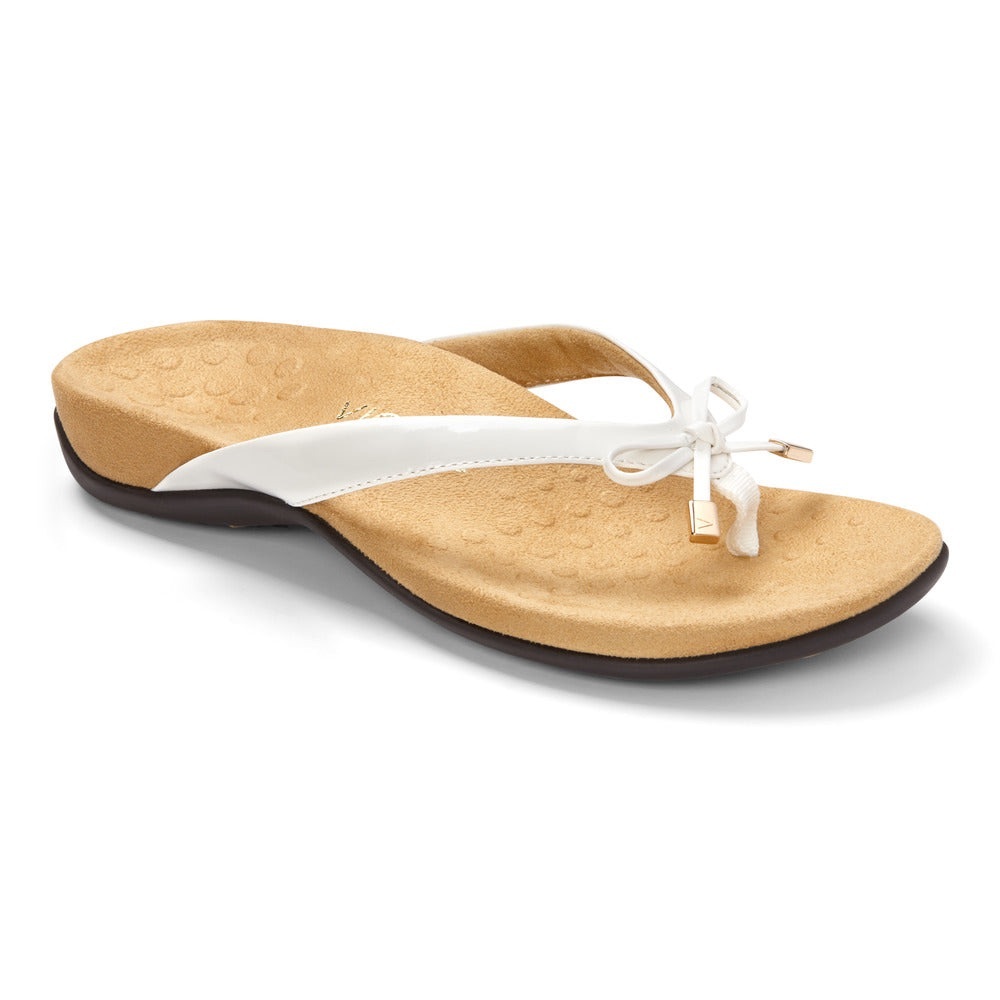 Vionic Bella White Patent Leather ORTHAHEEL Thong Sandal Women's Size 8